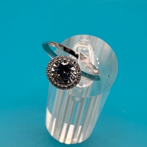 Sterling Silver Halo Ring – CZ Solitaire – .925 Statement Cocktail Ring NWT - Picture 12 of 17